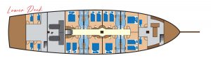 Lower deck plan of the liveaboard charter yacht Dewi Nusantara