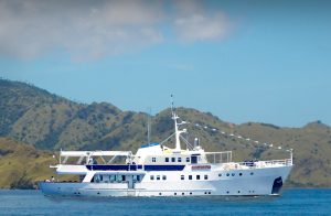 Side view on Pelagian liveaboard yacht for charter