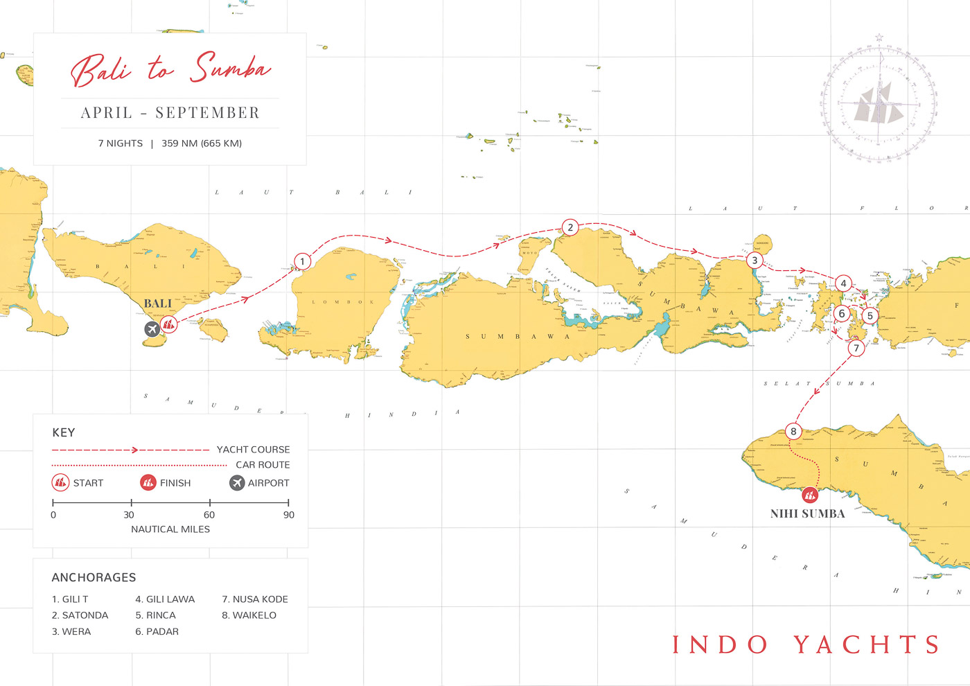 Landmark Expedition 7-night Bali to Sumba yacht charter itinerary map