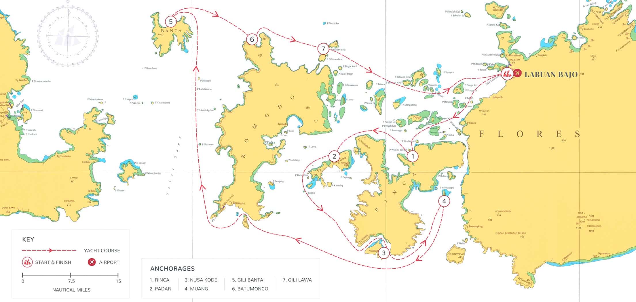 Komodo yacht charter route map