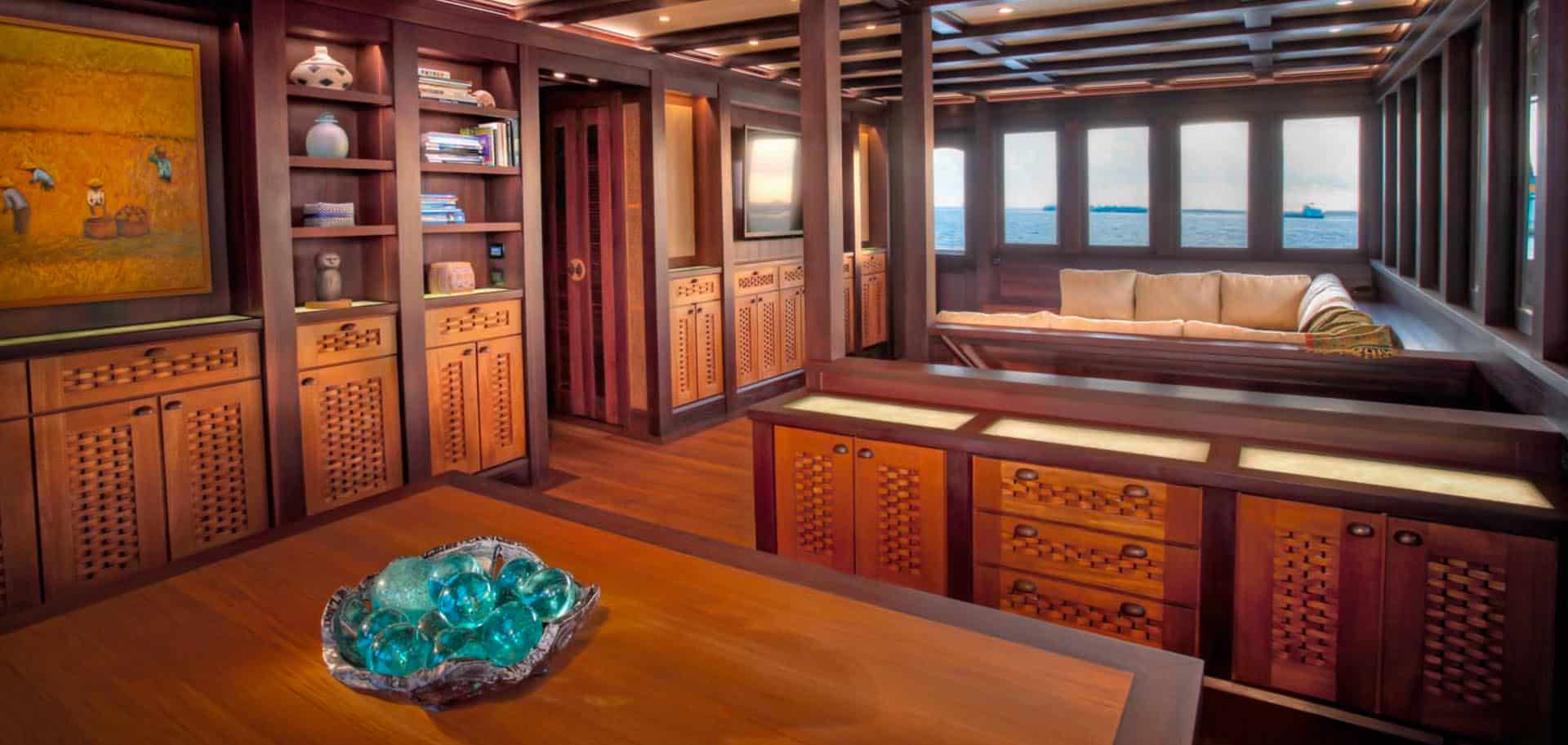 Wooden lounge area of Dunia Baru