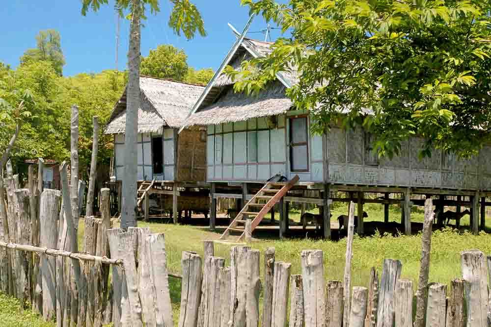 Traditional wooden Indonesian houses in a village