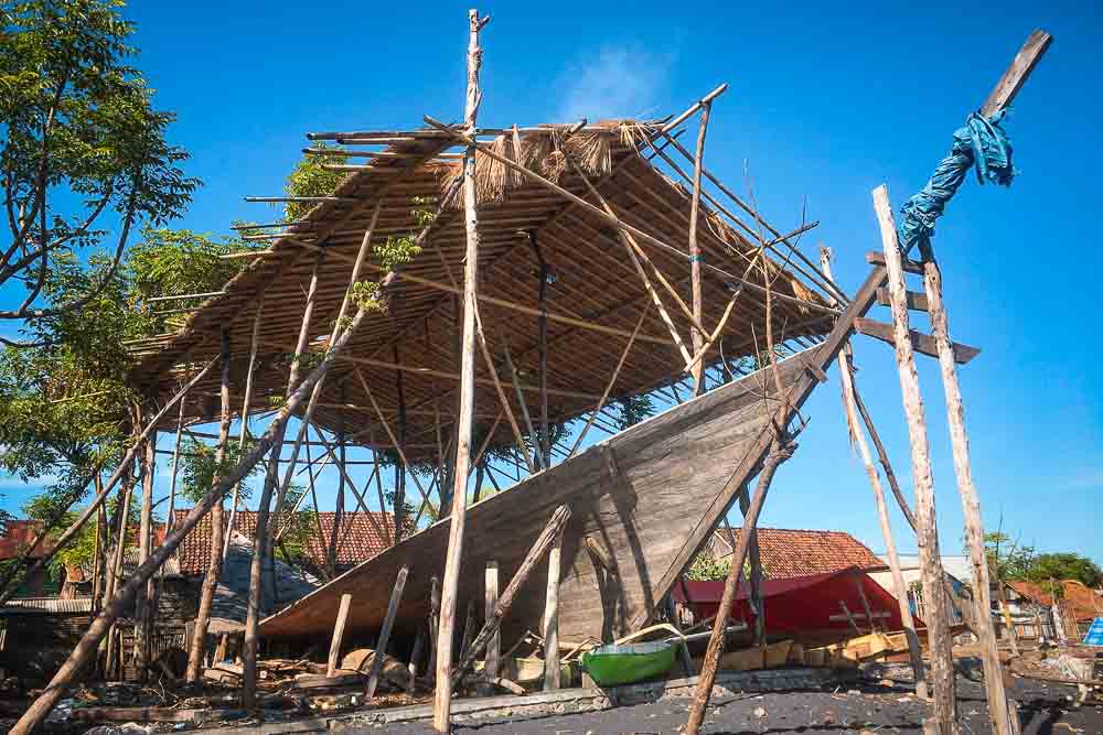 Traditional wooden phinisi boat of Indonesia being built in the village of Wera in Sumbawa