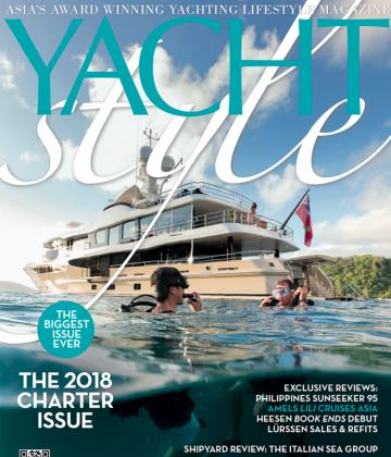 Yacht style the 2018 charter issue magazine cover with scuba divers and a yacht