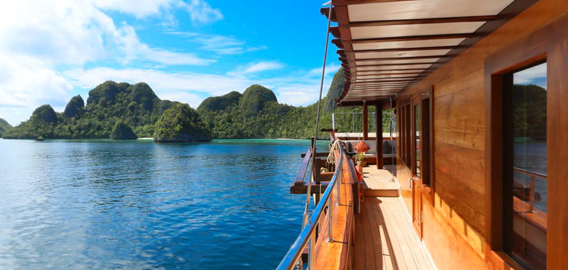 View from the deck of Lamima superyacht for charter on emerald islands